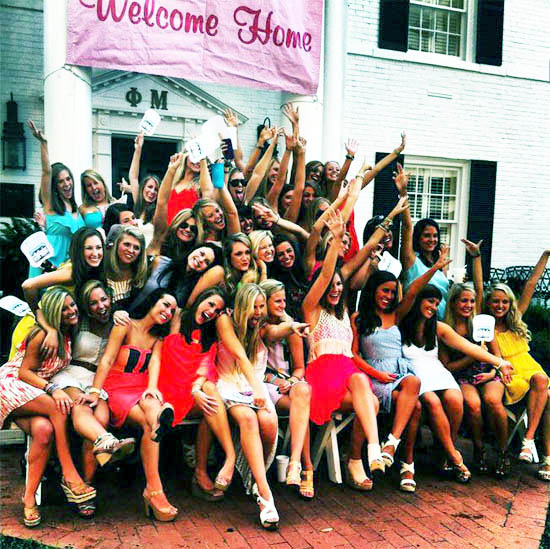 Members of Phi Mu at the University of Alabama on Bid Day, 2012.