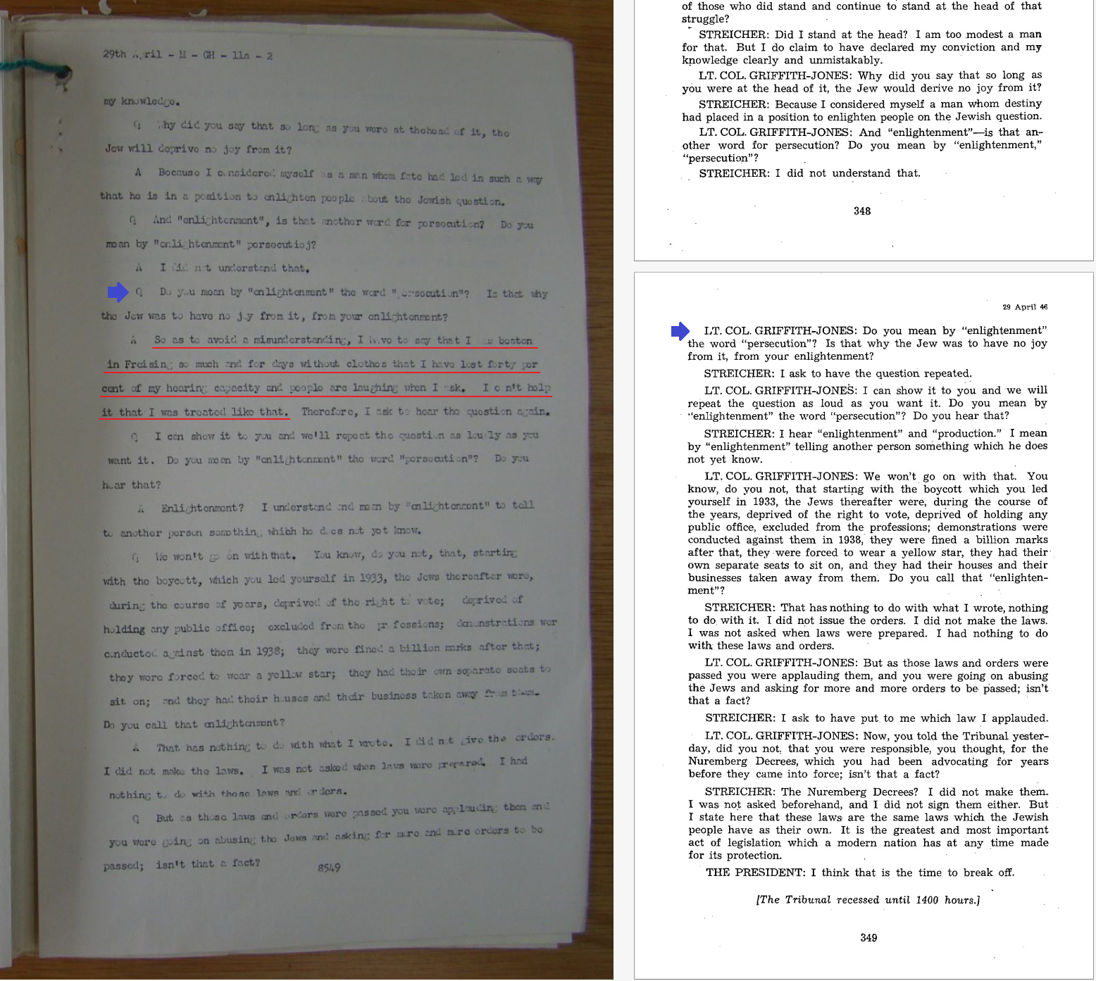 (Enlarged version) FO 371/57470, U 4794: 'Minutes of the Nuremberg Trial'