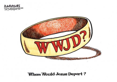 The far left LA Times (print edition, 7/28) reaches the height of cynicism with this cartoon by Jimmy Margulies while elsewhere scoffing at every traditional Christian religious belief, from homosexuality to abortion.