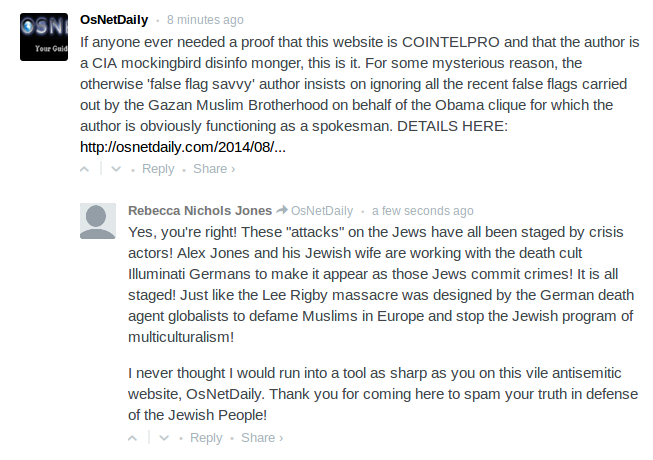 One commenter literally picked up on my troll meme that the bombings in Gaza were being staged by crisis actors. Here's his link.