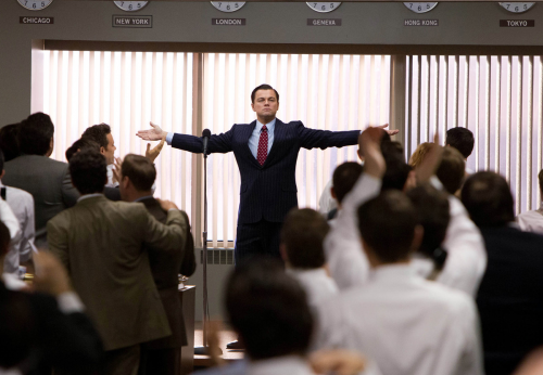 Leonardo DiCaprio as Jordan Belfort in The Wolf of Wall Street