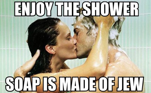 During WWII Germans were living it up, often French kissing in showers while erotically lathering one another up with Jew soap