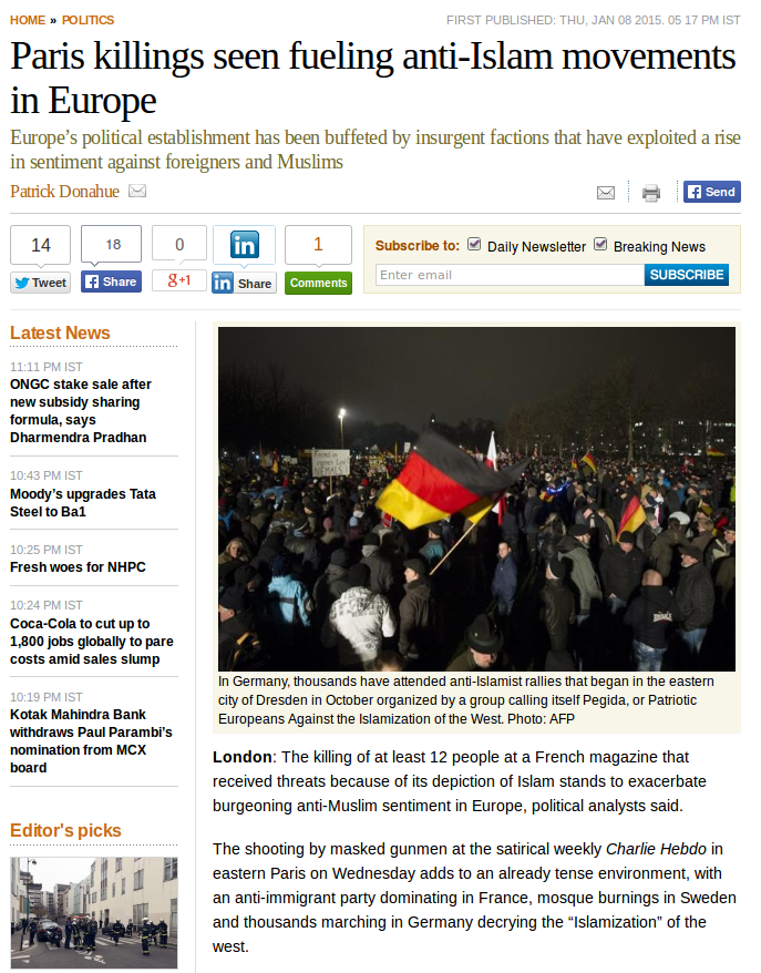Paris killings seen fueling anti-Islam movements in Europe - Livemint