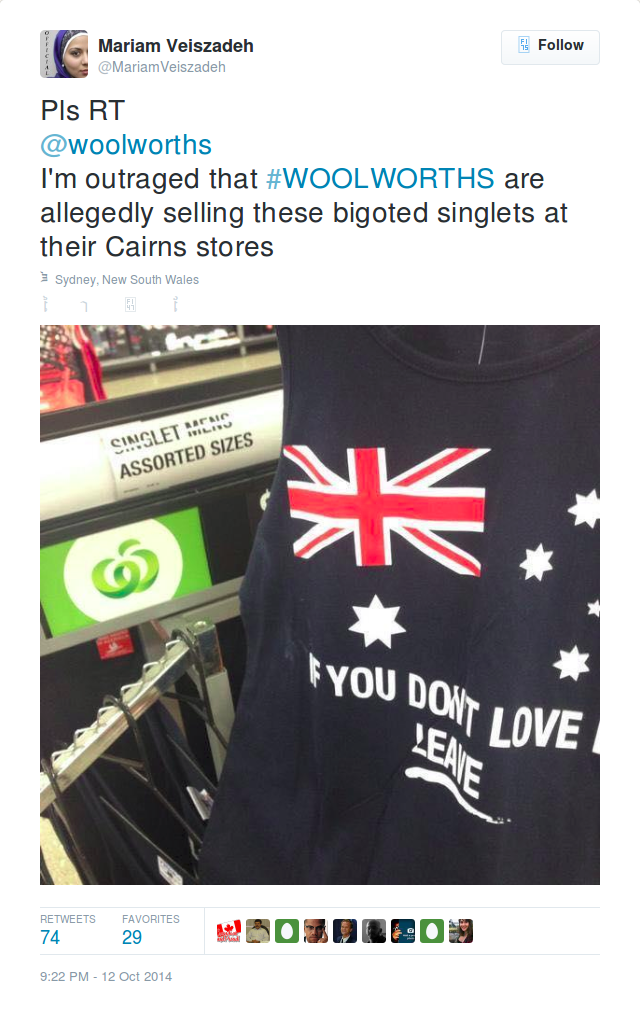 The original t-shirt demands the parasite made against the Australian people on Twitter.