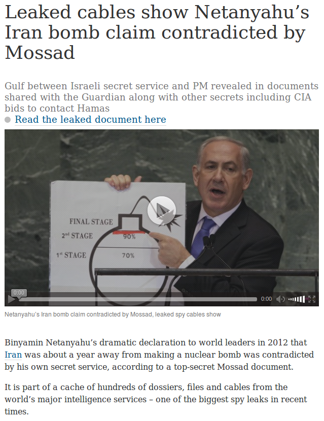 Leaked cables show Netanyahu’s Iran bomb claim contradicted by Mossad | World news | The Guardian