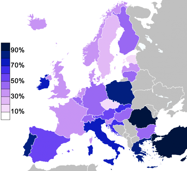 Belief in God by country.