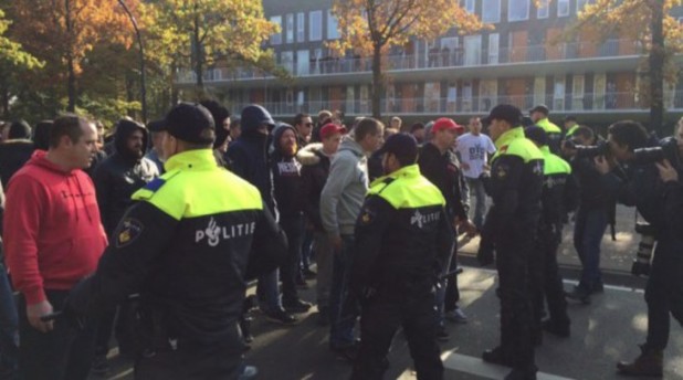 Dutch demonstration against the Enschede invasion is blocked by police.