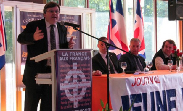 Fabrice Bourbon speaks at a meeting in France.