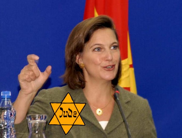 State Department terrorist Victoria Nuland played a key role in funding Nazi terrorists to overthrow the Ukraine government and install only Jews. 