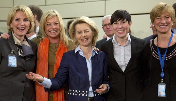The defense ministers of Albania, Netherlands, Germany, Norway and Italy, from left.