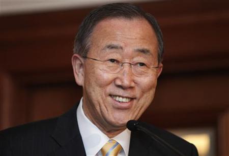 U.N. Secretary-General Ban Ki-moon smiles as he delivers a news conference in Beirut