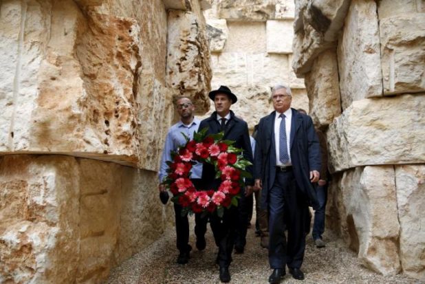 FPO Leader Heinz-Christian Strache Commemorating the Phony Holohoax Blood Libel Against His People At Yad Vashem in Israel.